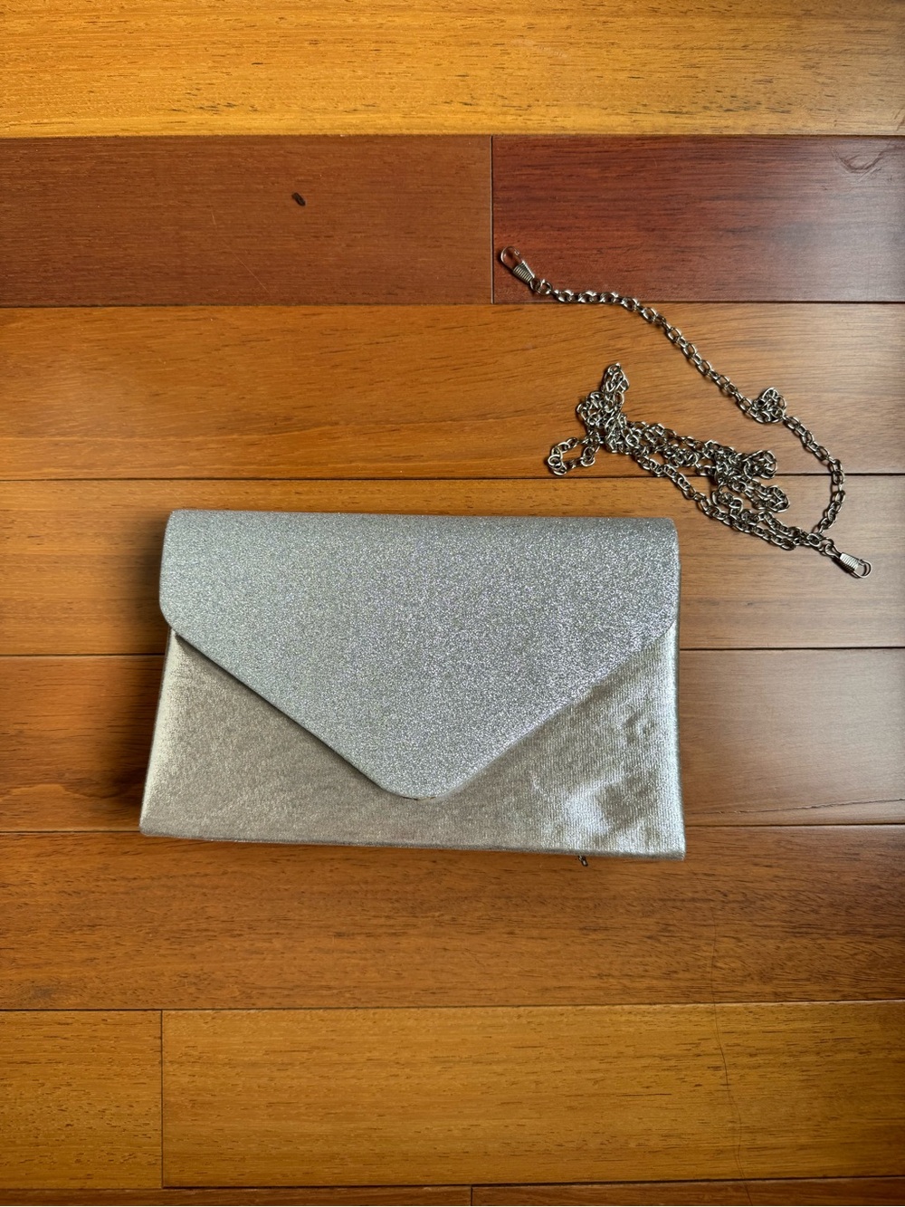 Silver Glitter Envelope Clutch with Chain Strap